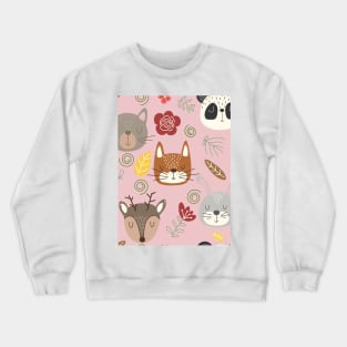 Woodland animals kids pattern pink background Crewneck Sweatshirt